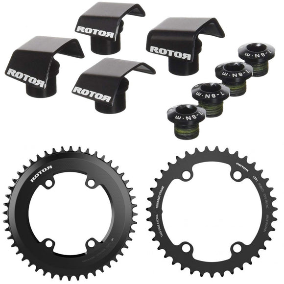 Rotor Aero chainrings for Shimano R9100 & R8000 crankset with hardware kit